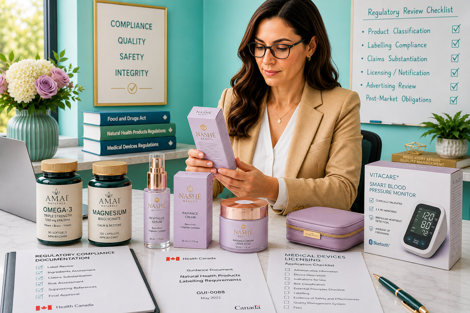 Health Canada product classification assessment for Natural Health Products, cosmetics, medical devices, and drugs in Canada